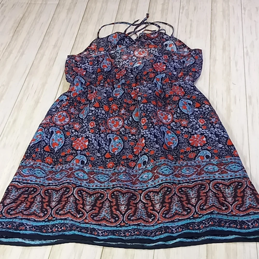 American Eagle Outfitters Navy/ Paisley Print Sleeveless Sheer Dress Size S/P - Picture 3 of 16